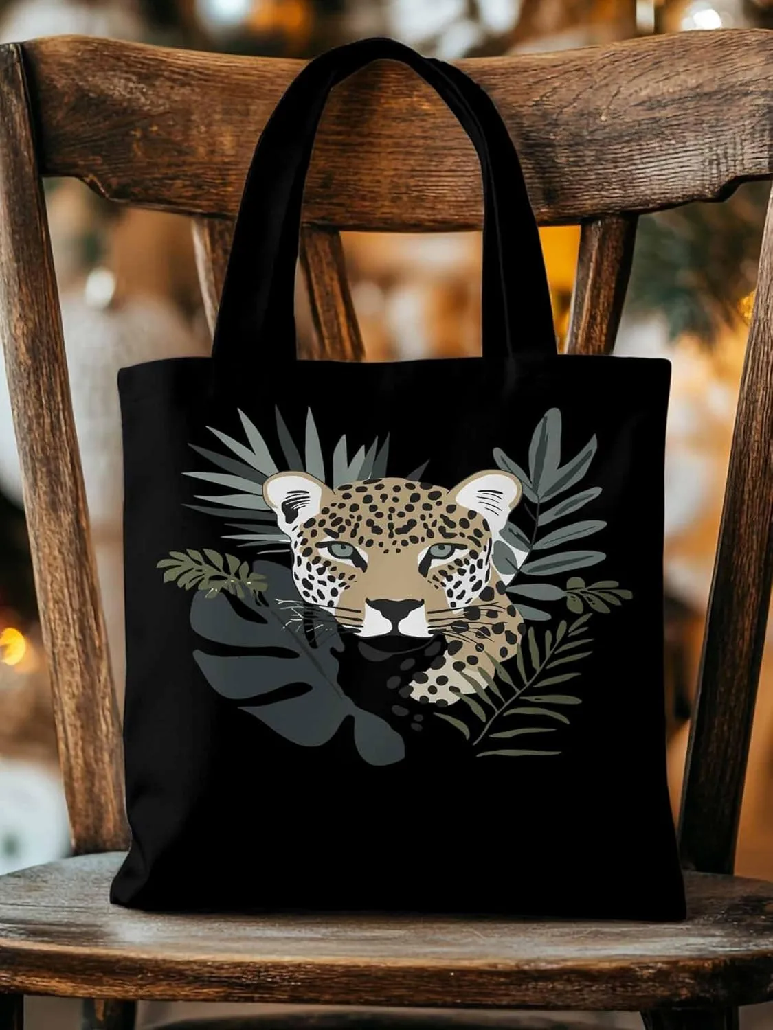 Canvas Tote Bag, Bohemia Tropical Jaguars Aesthetic Canvas Tote Handbags for Women Shoulder Bag,