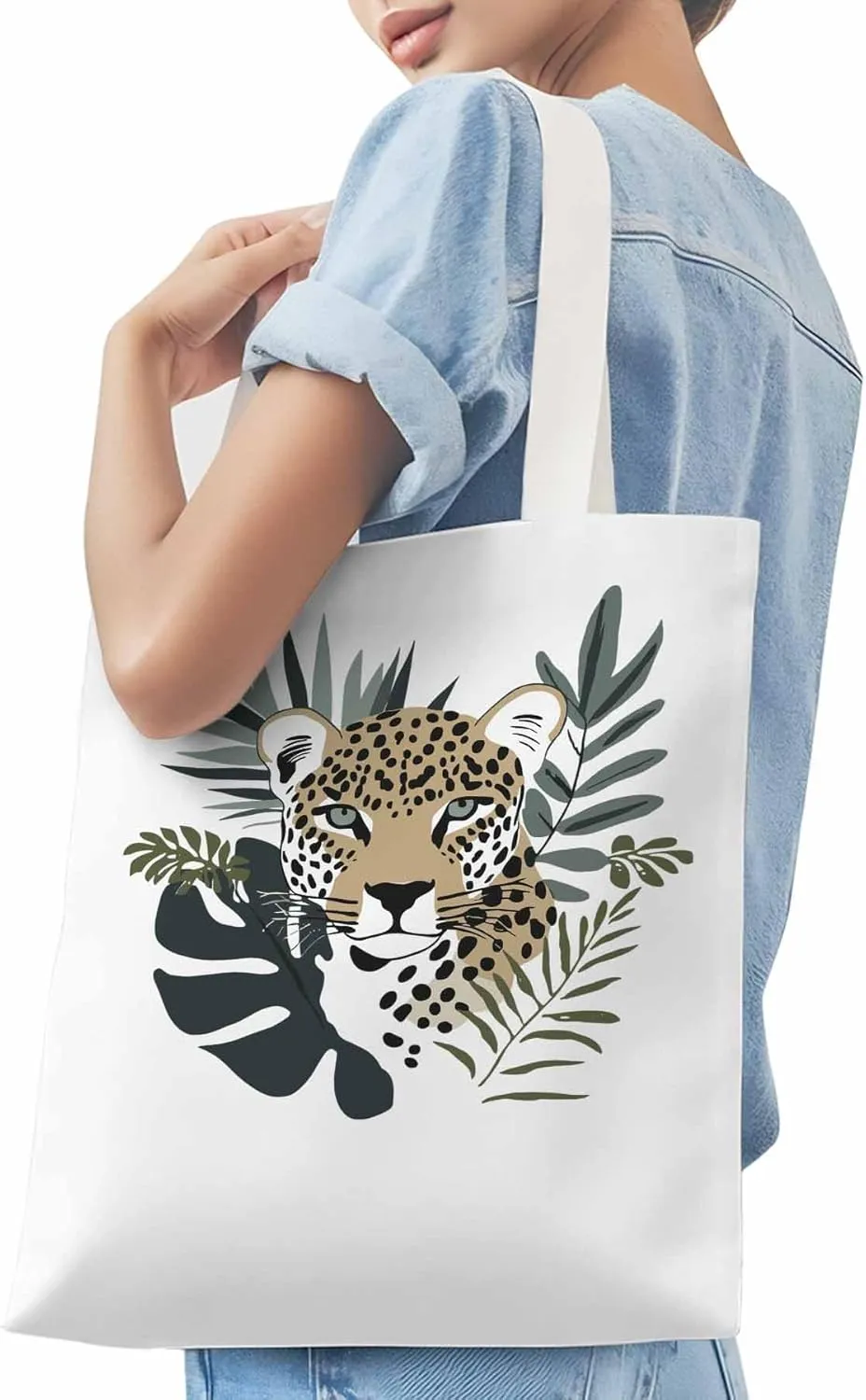 Canvas Tote Bag, Bohemia Tropical Jaguars Aesthetic Canvas Tote Handbags for Women Shoulder Bag,