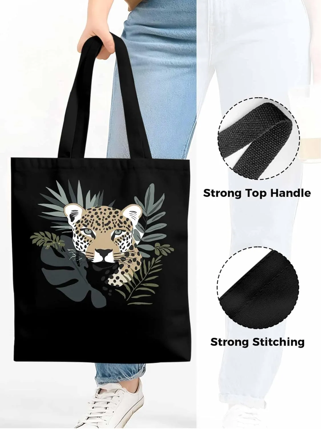 Canvas Tote Bag, Bohemia Tropical Jaguars Aesthetic Canvas Tote Handbags for Women Shoulder Bag,
