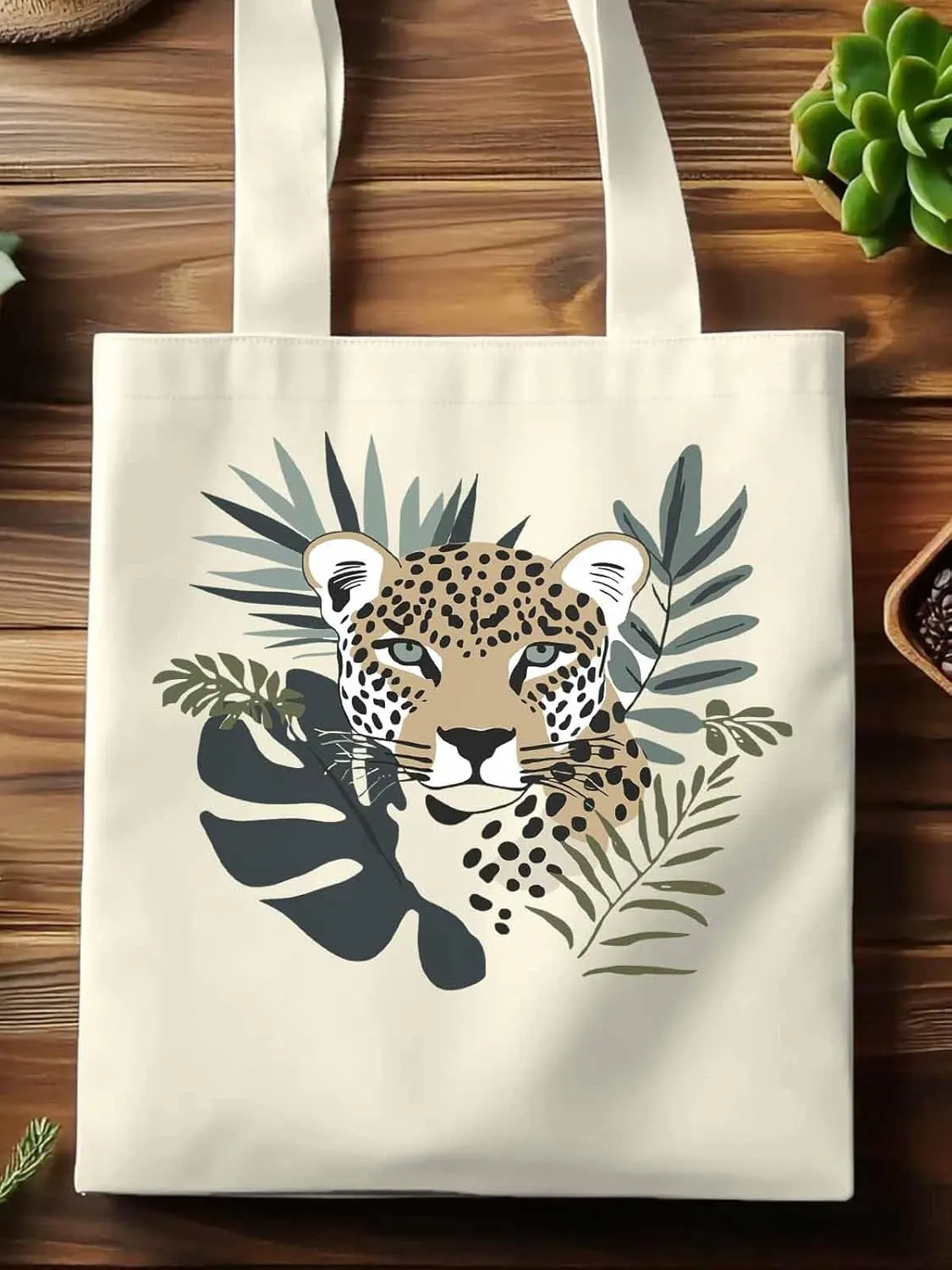 Canvas Tote Bag, Bohemia Tropical Jaguars Aesthetic Canvas Tote Handbags for Women Shoulder Bag,