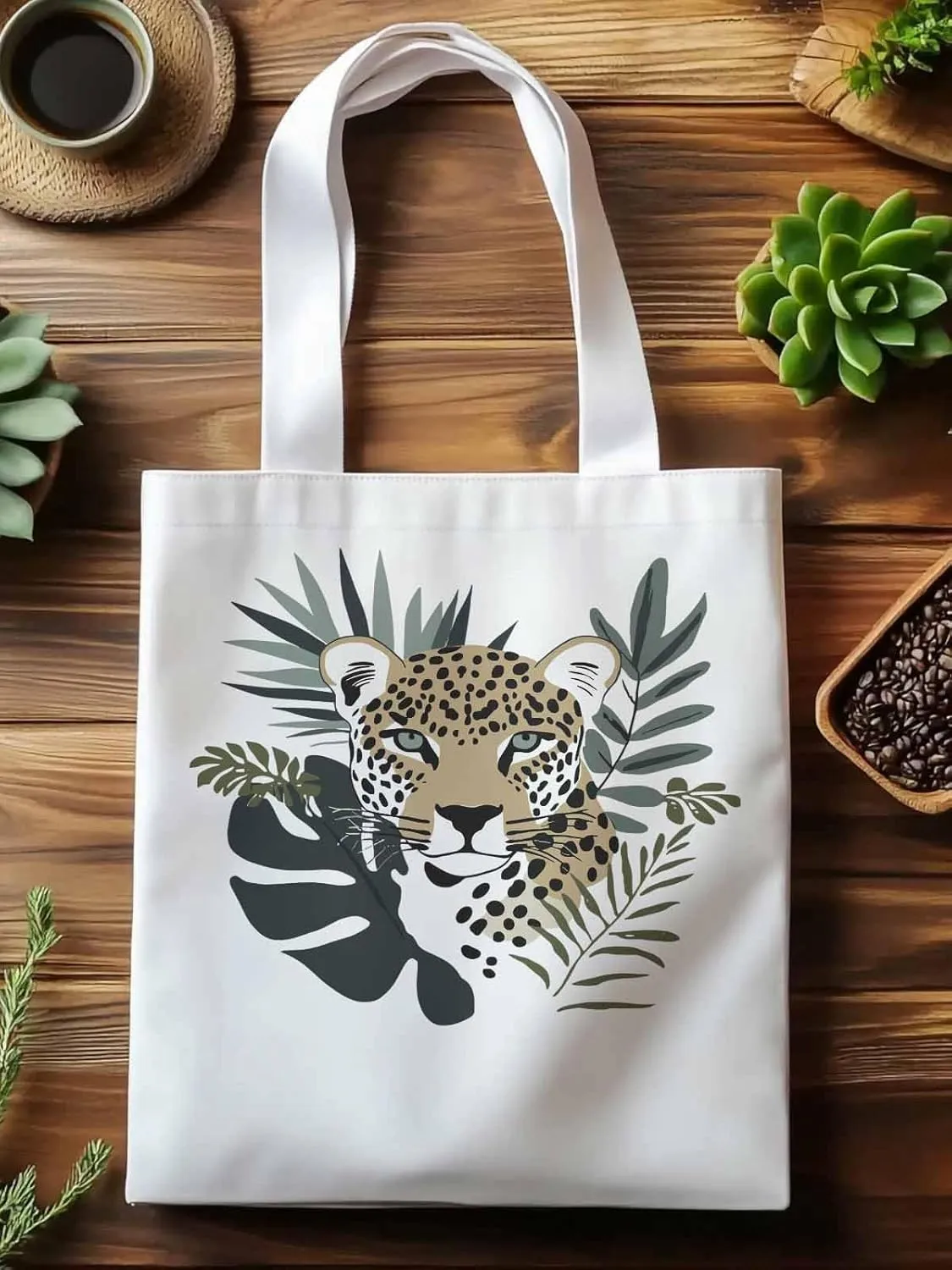 Canvas Tote Bag, Bohemia Tropical Jaguars Aesthetic Canvas Tote Handbags for Women Shoulder Bag,