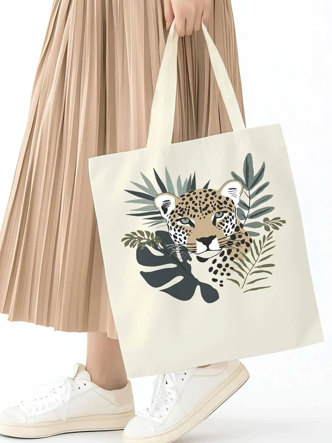 Canvas Tote Bag, Bohemia Tropical Jaguars Aesthetic Canvas Tote Handbags for Women Shoulder Bag,