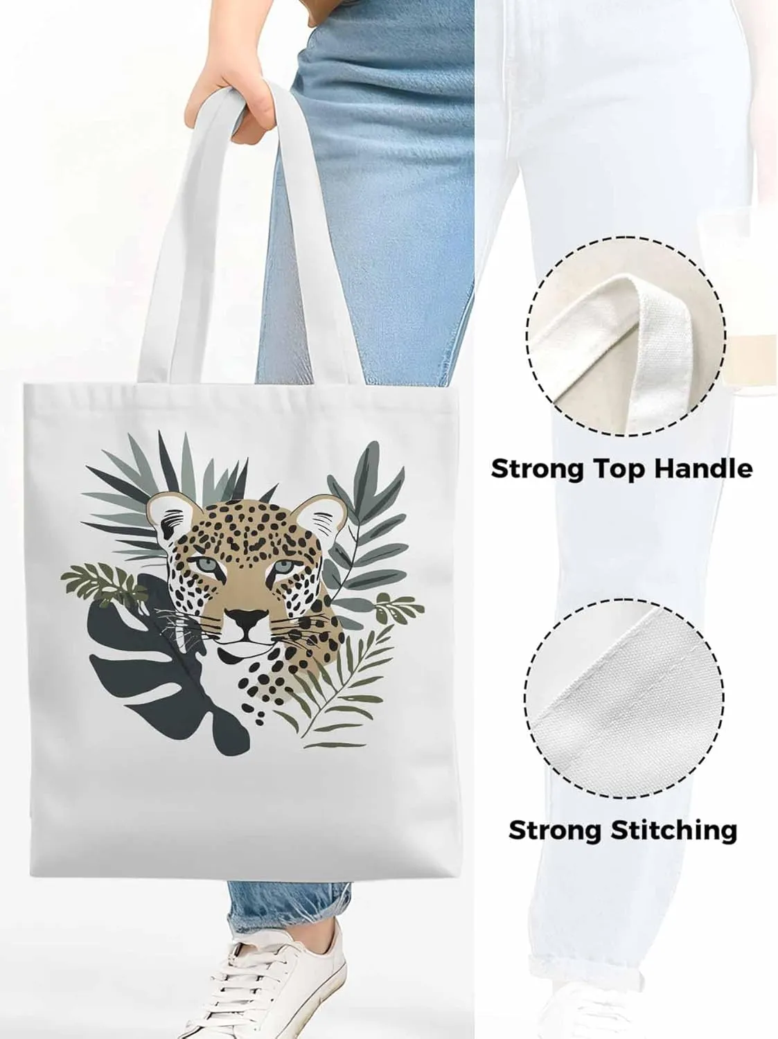 Canvas Tote Bag, Bohemia Tropical Jaguars Aesthetic Canvas Tote Handbags for Women Shoulder Bag,