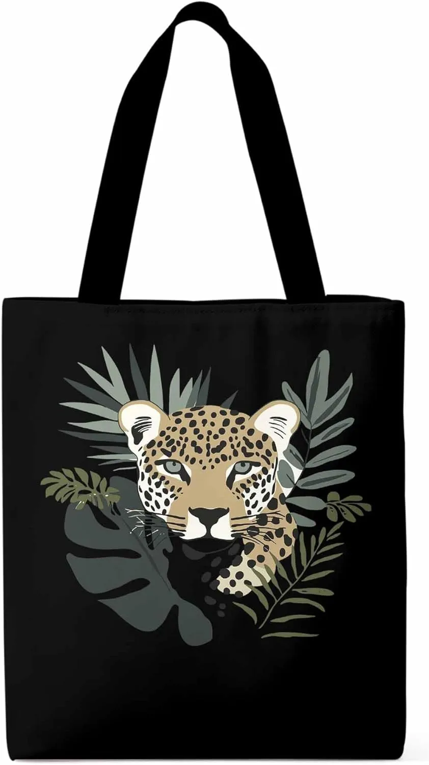 Canvas Tote Bag, Bohemia Tropical Jaguars Aesthetic Canvas Tote Handbags for Women Shoulder Bag,