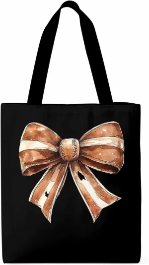 Canvas Tote Bag, Brown Bow Vintage Ribbon Aesthetic Canvas Tote Handbags for Women Shoulder Bag