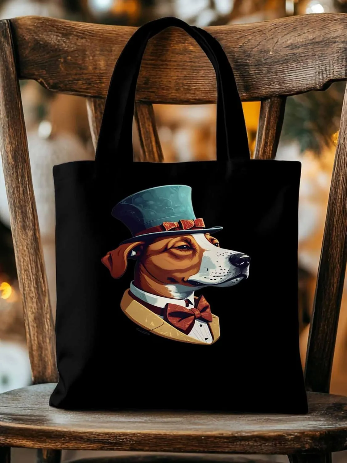Canvas Tote Bag, Brown Dog with Hat Aesthetic Canvas Tote Handbags for Women Shoulder Bag,