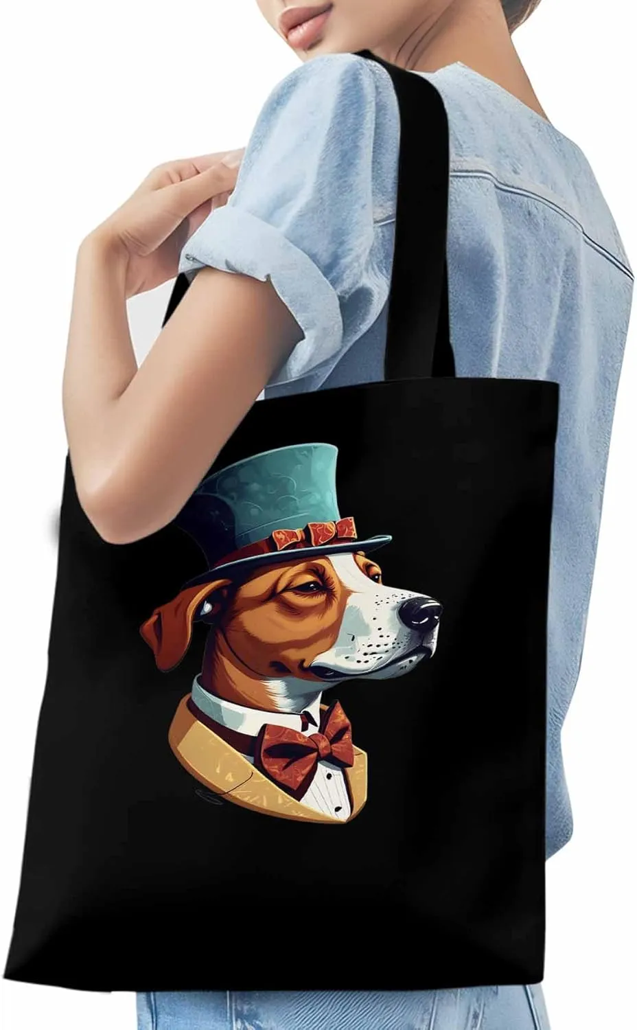 Canvas Tote Bag, Brown Dog with Hat Aesthetic Canvas Tote Handbags for Women Shoulder Bag,