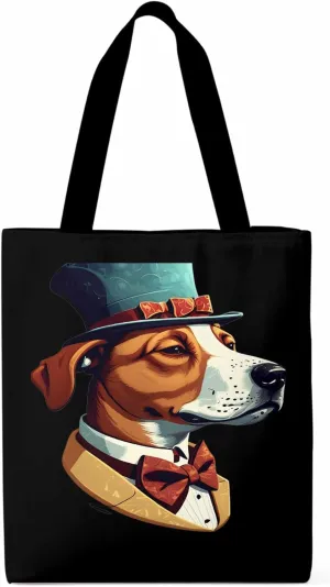Canvas Tote Bag, Brown Dog with Hat Aesthetic Canvas Tote Handbags for Women Shoulder Bag,