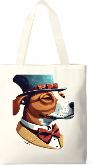 Canvas Tote Bag, Brown Dog with Hat Aesthetic Canvas Tote Handbags for Women Shoulder Bag,