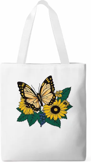 Canvas Tote Bag, Butterfly Cottagecore Sunflower Aesthetic Canvas Tote Handbags for Women Shoulder Bag