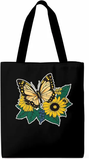 Canvas Tote Bag, Butterfly Cottagecore Sunflower Aesthetic Canvas Tote Handbags for Women Shoulder Bag