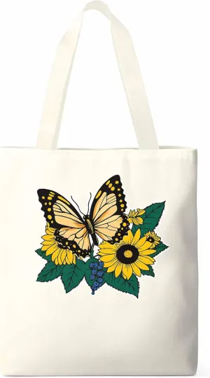 Canvas Tote Bag, Butterfly Cottagecore Sunflower Aesthetic Canvas Tote Handbags for Women Shoulder Bag