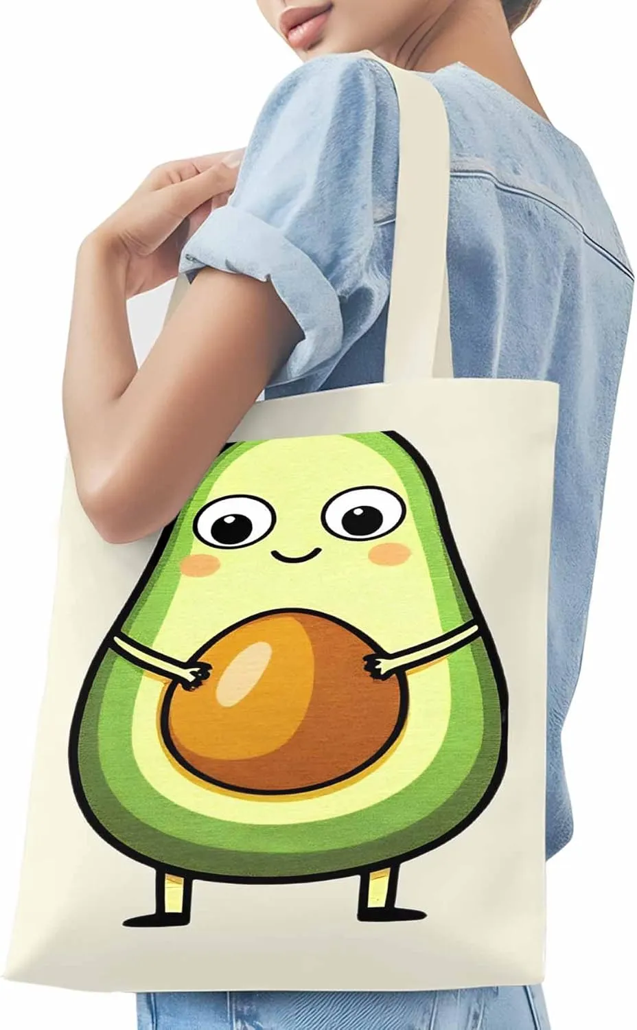 Canvas Tote Bag, Cartoon Avocado Print Aesthetic Canvas Tote Handbags for Women Shoulder Bag,