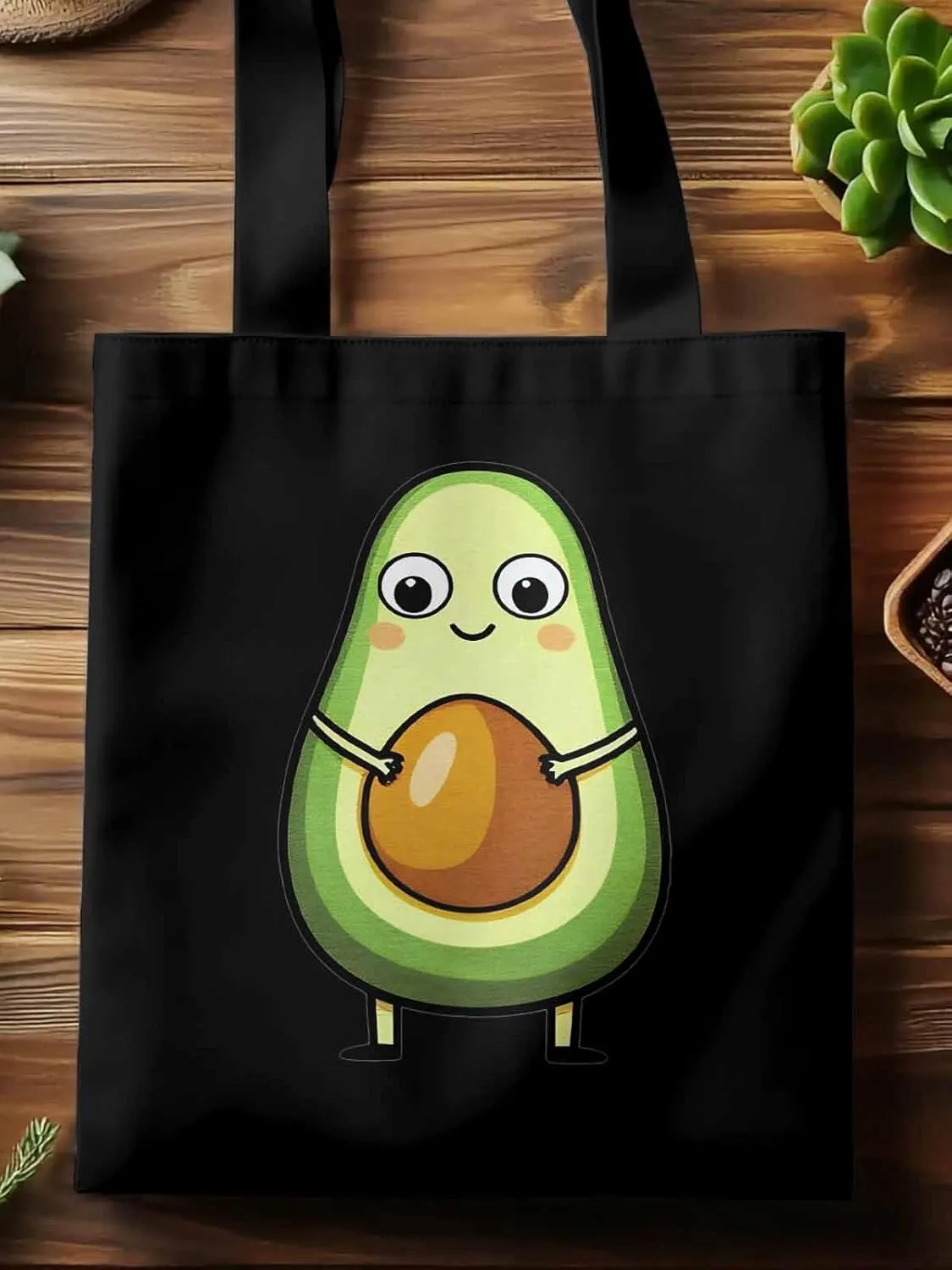 Canvas Tote Bag, Cartoon Avocado Print Aesthetic Canvas Tote Handbags for Women Shoulder Bag,