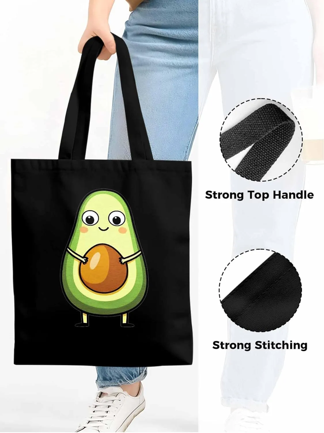 Canvas Tote Bag, Cartoon Avocado Print Aesthetic Canvas Tote Handbags for Women Shoulder Bag,