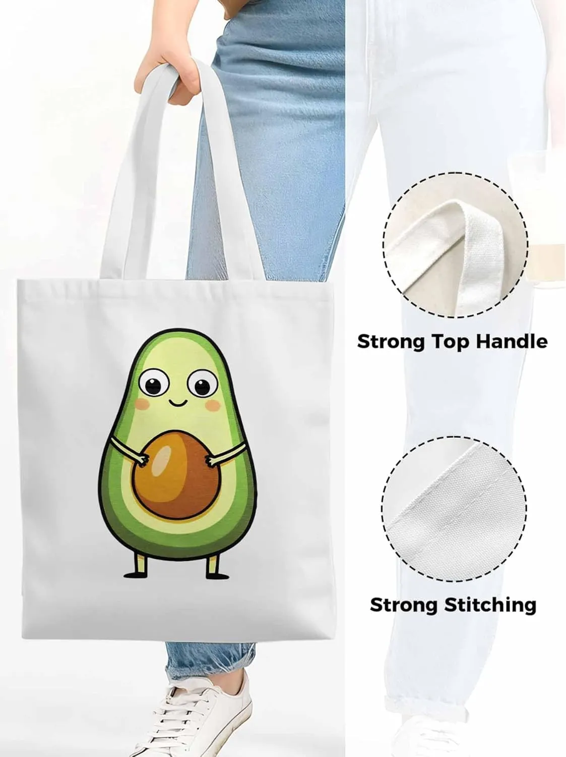 Canvas Tote Bag, Cartoon Avocado Print Aesthetic Canvas Tote Handbags for Women Shoulder Bag,