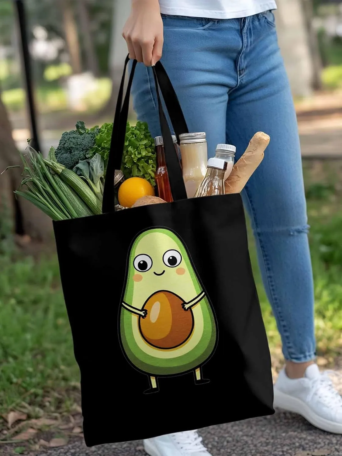 Canvas Tote Bag, Cartoon Avocado Print Aesthetic Canvas Tote Handbags for Women Shoulder Bag,
