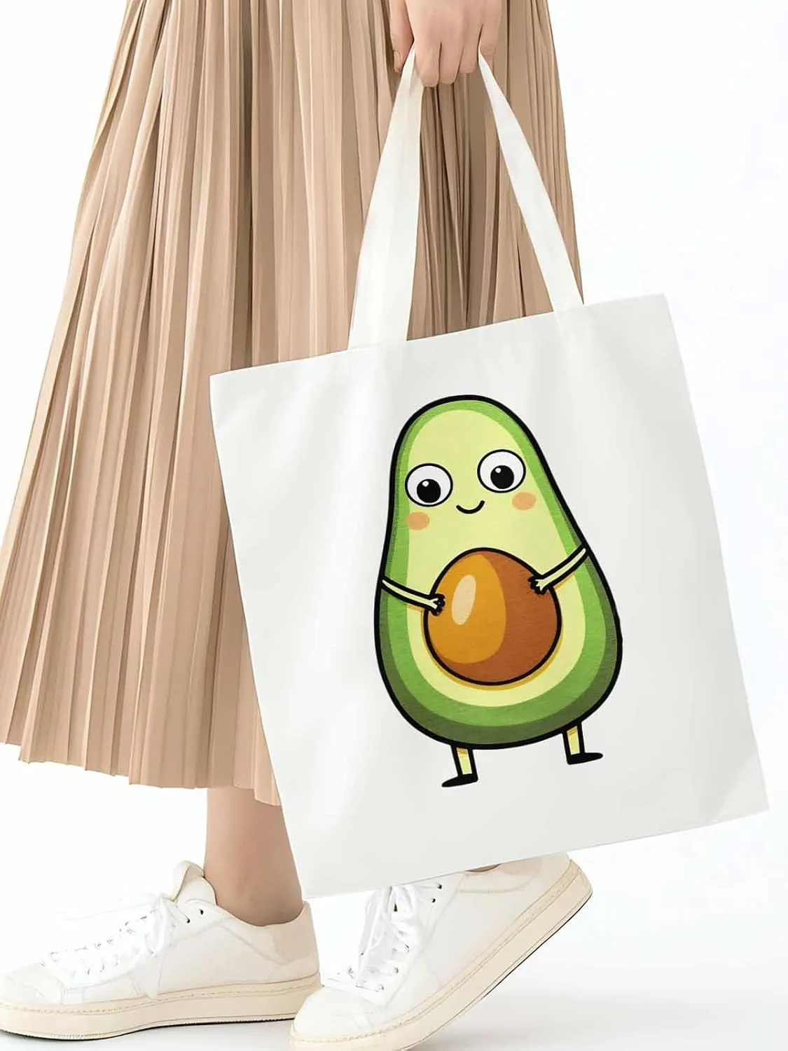 Canvas Tote Bag, Cartoon Avocado Print Aesthetic Canvas Tote Handbags for Women Shoulder Bag,