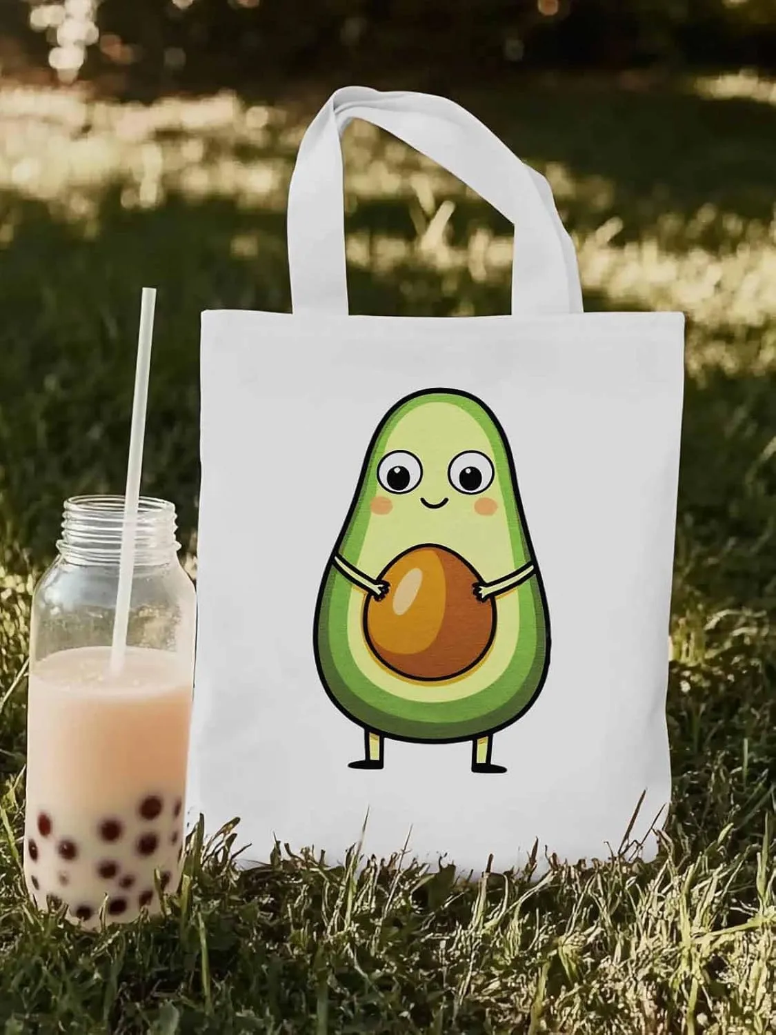 Canvas Tote Bag, Cartoon Avocado Print Aesthetic Canvas Tote Handbags for Women Shoulder Bag,