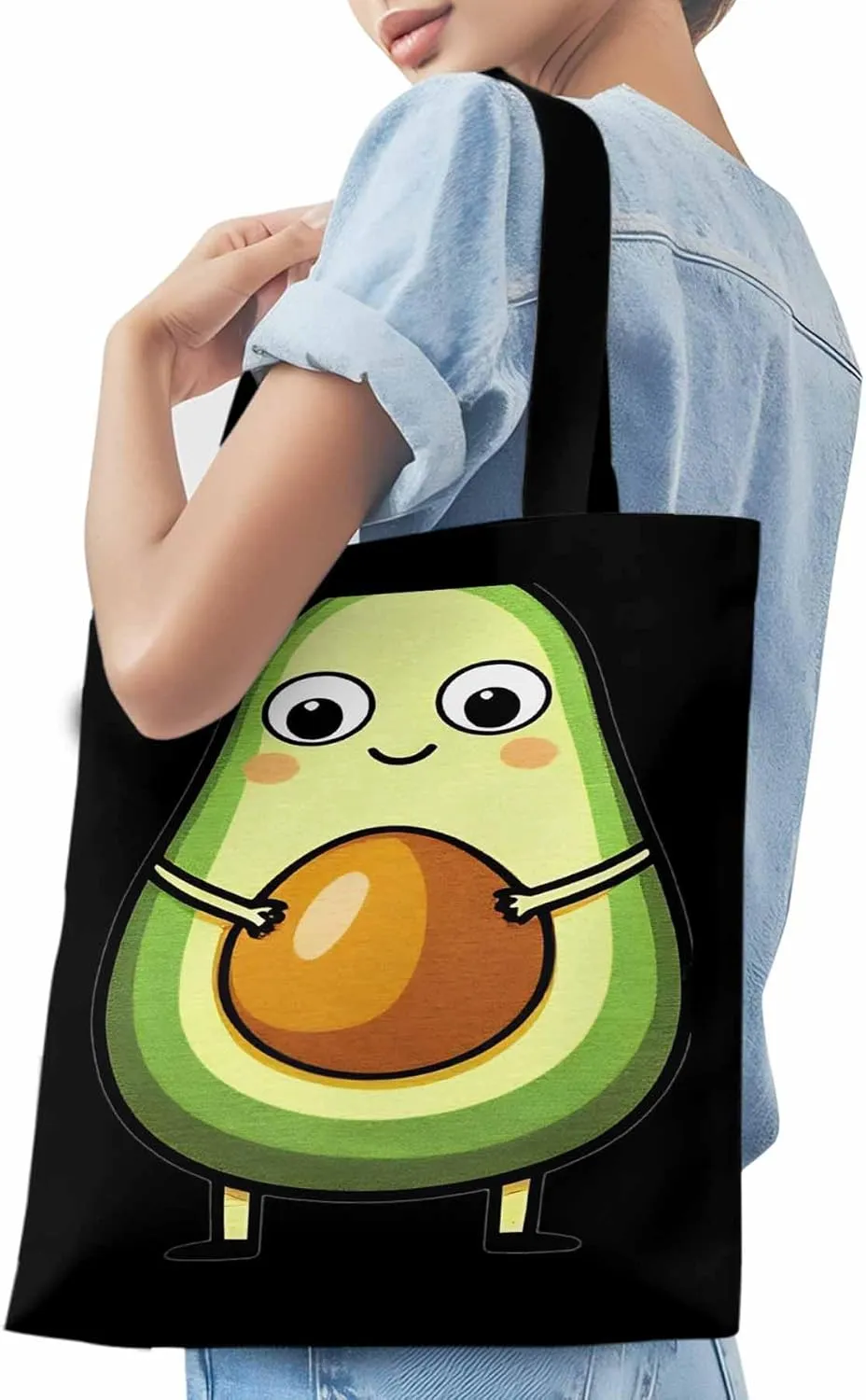 Canvas Tote Bag, Cartoon Avocado Print Aesthetic Canvas Tote Handbags for Women Shoulder Bag,