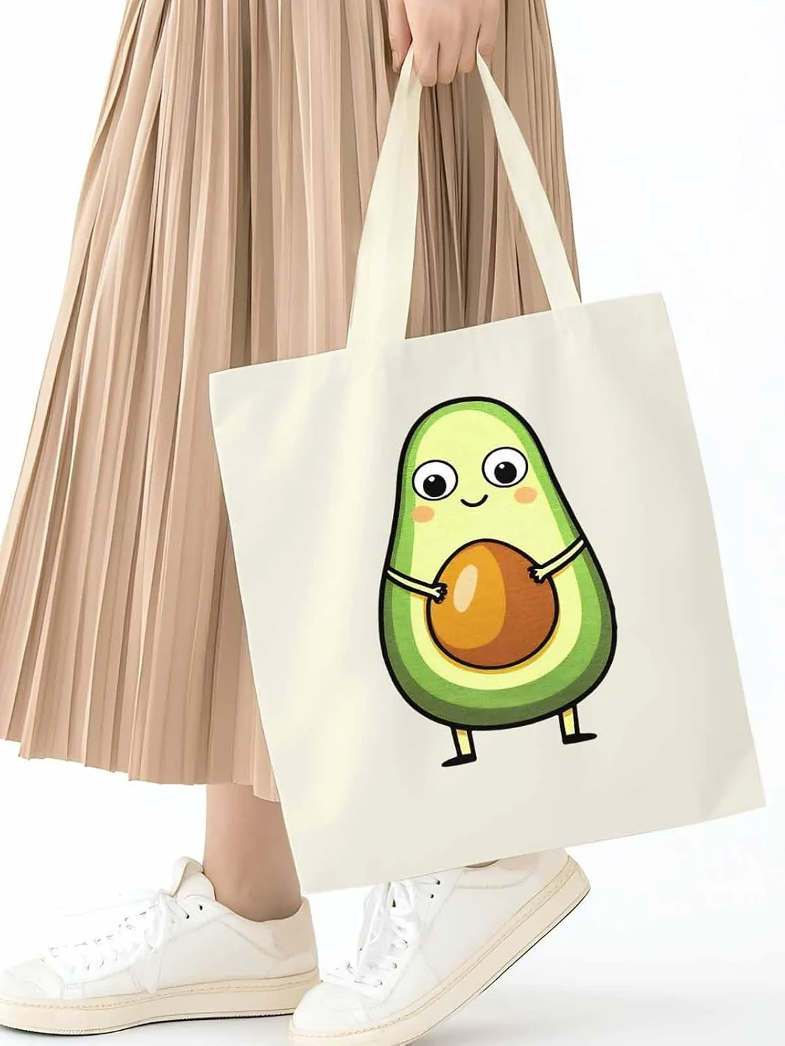 Canvas Tote Bag, Cartoon Avocado Print Aesthetic Canvas Tote Handbags for Women Shoulder Bag,