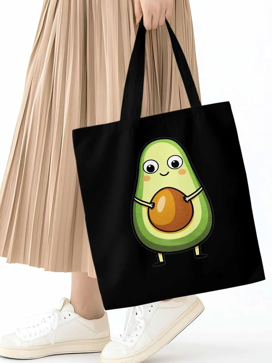 Canvas Tote Bag, Cartoon Avocado Print Aesthetic Canvas Tote Handbags for Women Shoulder Bag,