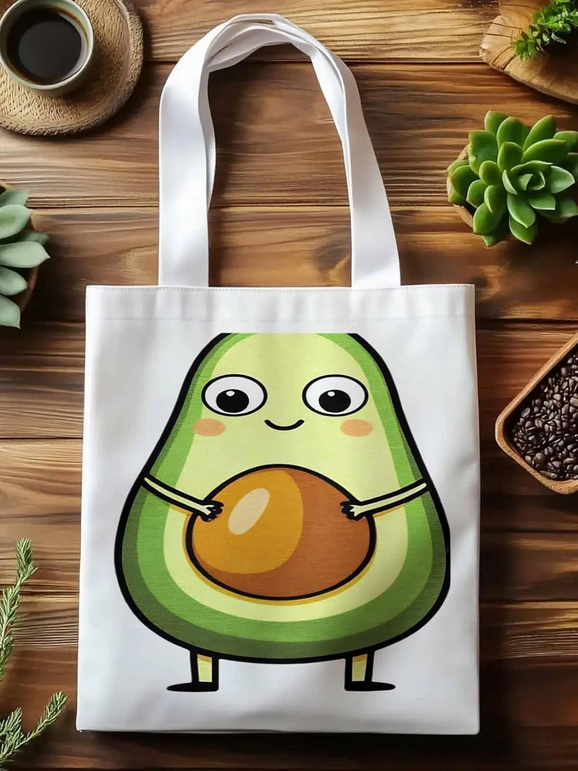 Canvas Tote Bag, Cartoon Avocado Print Aesthetic Canvas Tote Handbags for Women Shoulder Bag,