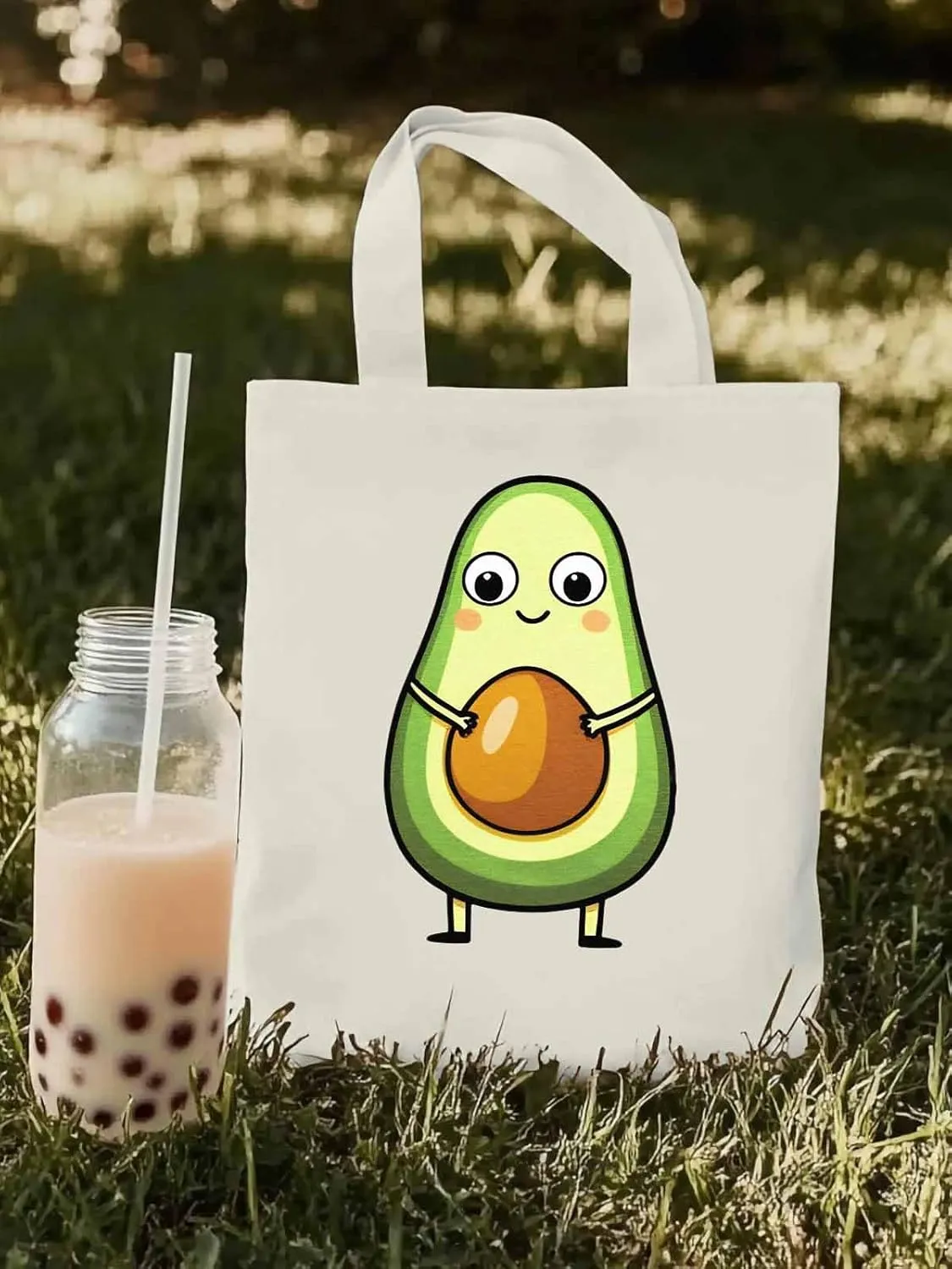 Canvas Tote Bag, Cartoon Avocado Print Aesthetic Canvas Tote Handbags for Women Shoulder Bag,