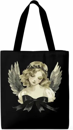 Canvas Tote Bag, Cartoon Closed Eyes Angels Aesthetic Canvas Tote Handbags for Women Shoulder Bag