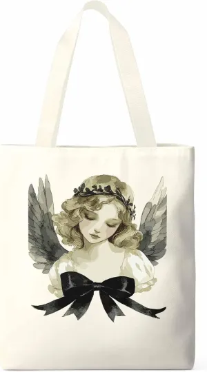 Canvas Tote Bag, Cartoon Closed Eyes Angels Aesthetic Canvas Tote Handbags for Women Shoulder Bag