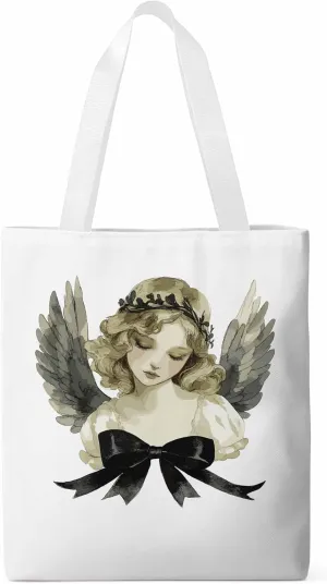 Canvas Tote Bag, Cartoon Closed Eyes Angels Aesthetic Canvas Tote Handbags for Women Shoulder Bag
