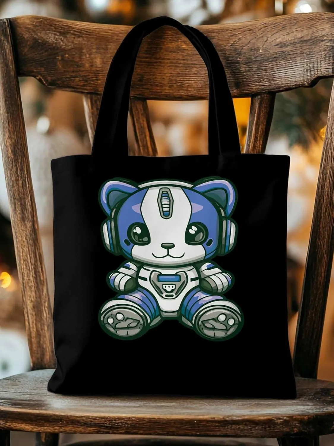 Canvas Tote Bag, Cartoon Cute Mascot Robots patterned Canvas Tote Handbags for Women Shoulder Bag,