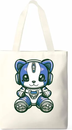 Canvas Tote Bag, Cartoon Cute Mascot Robots patterned Canvas Tote Handbags for Women Shoulder Bag,