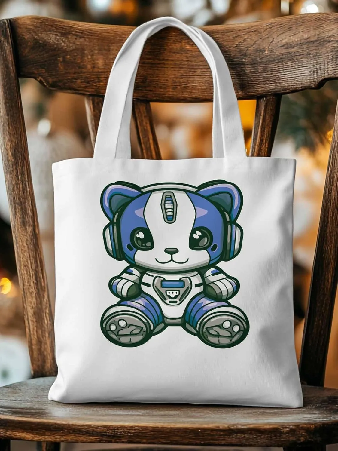 Canvas Tote Bag, Cartoon Cute Mascot Robots patterned Canvas Tote Handbags for Women Shoulder Bag,