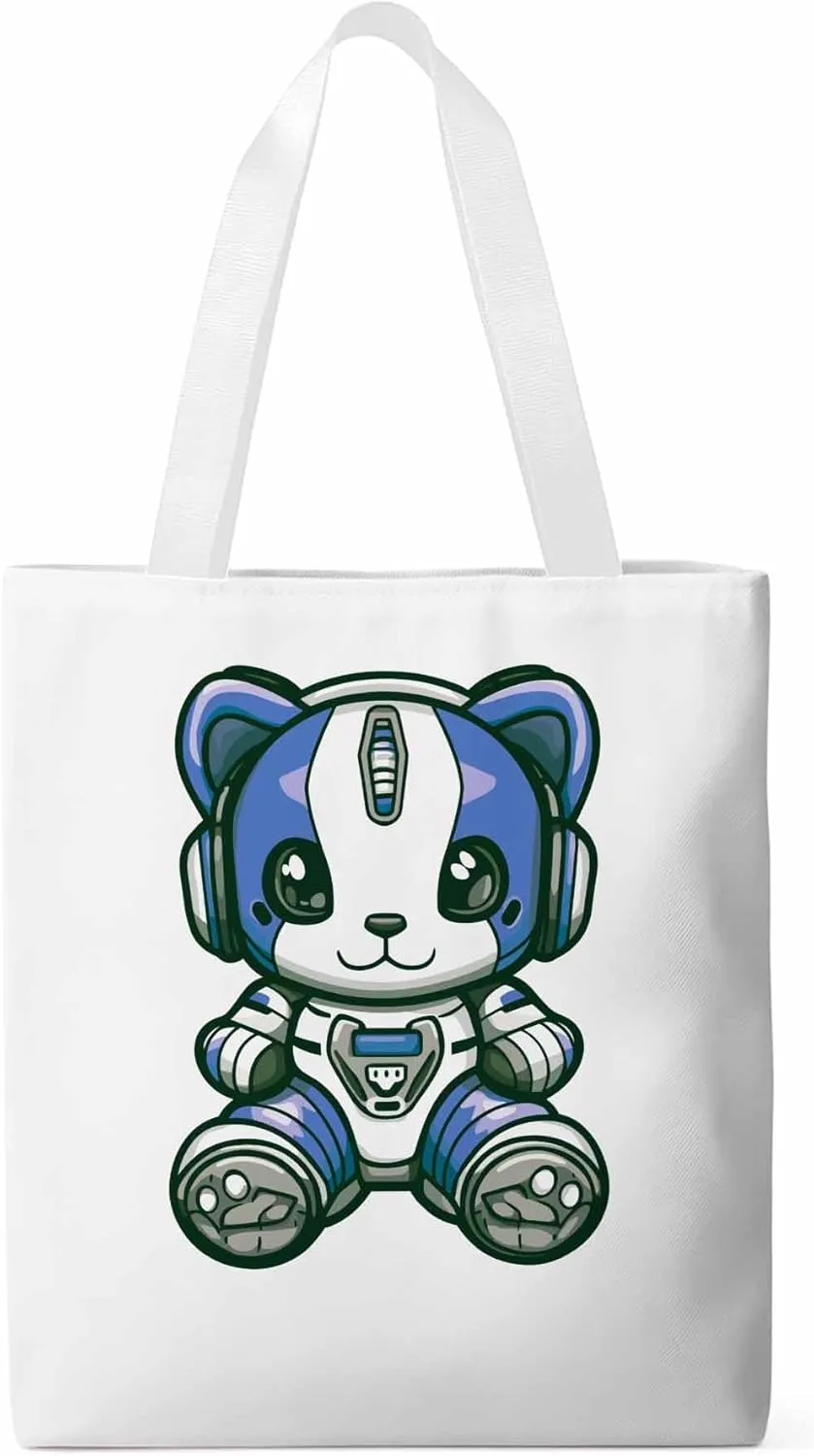 Canvas Tote Bag, Cartoon Cute Mascot Robots patterned Canvas Tote Handbags for Women Shoulder Bag,