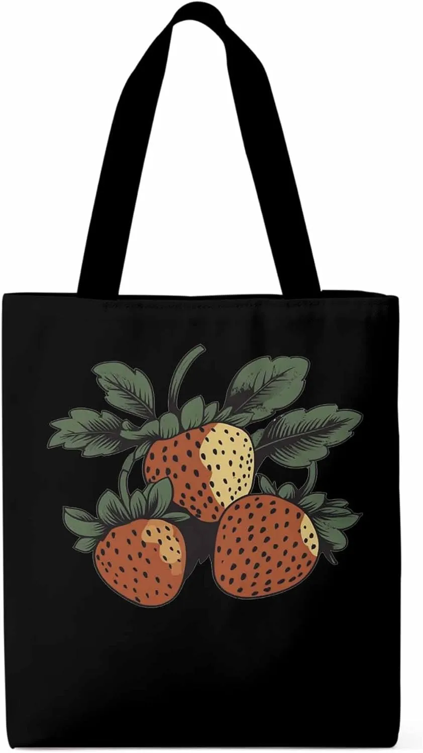 Canvas Tote Bag, Cartoon Fruit Aesthetic Canvas Tote Handbags for Women Shoulder Bag Vintage Strawberry