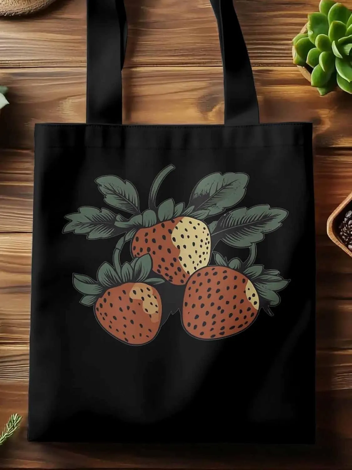 Canvas Tote Bag, Cartoon Fruit Aesthetic Canvas Tote Handbags for Women Shoulder Bag Vintage Strawberry