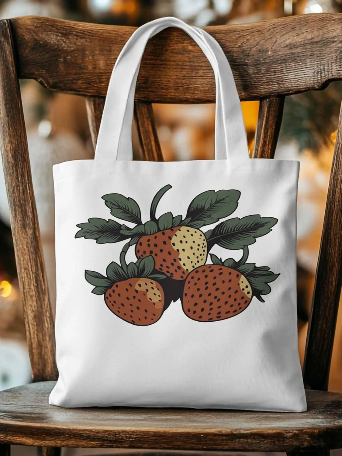 Canvas Tote Bag, Cartoon Fruit Aesthetic Canvas Tote Handbags for Women Shoulder Bag Vintage Strawberry