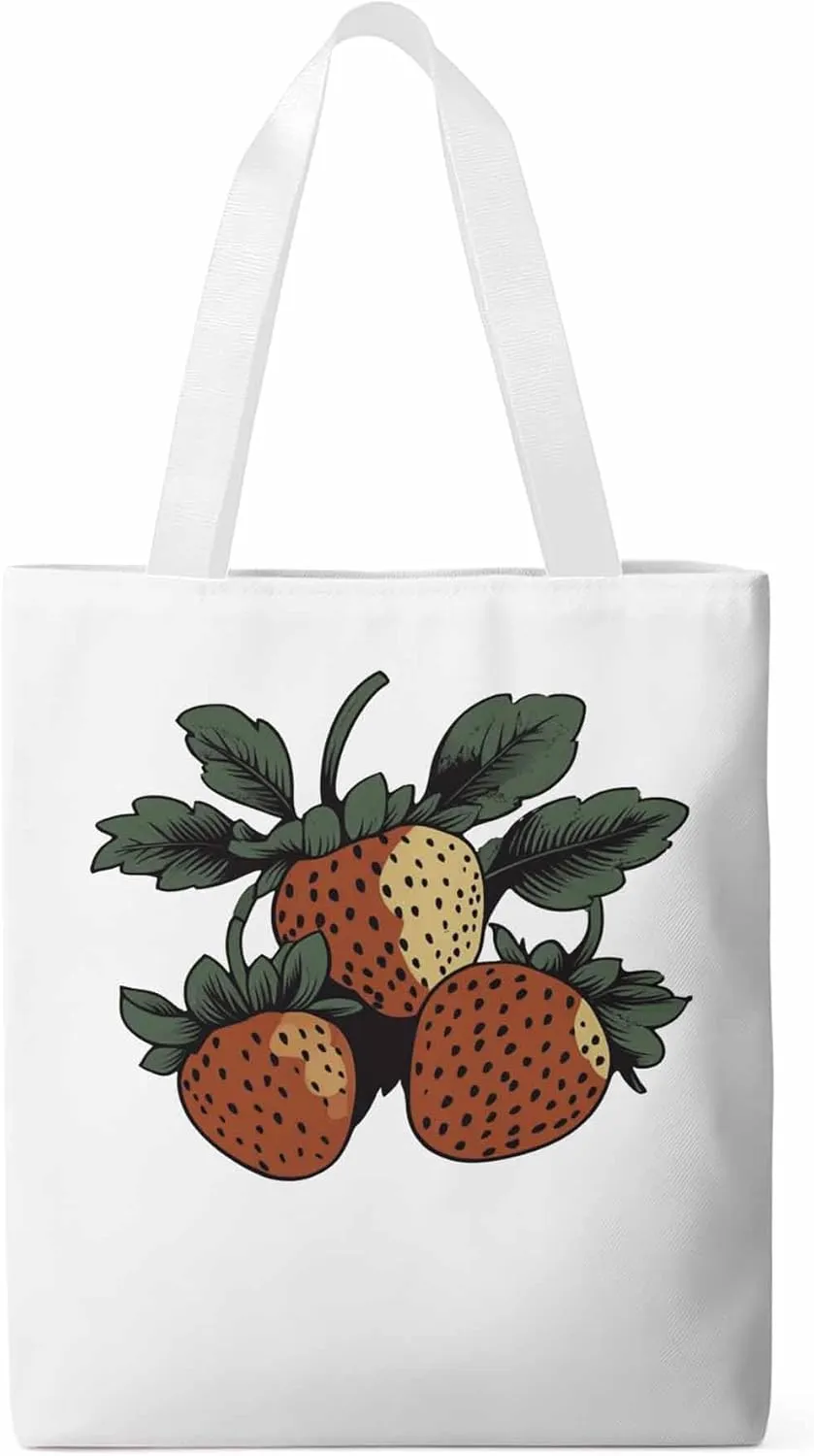 Canvas Tote Bag, Cartoon Fruit Aesthetic Canvas Tote Handbags for Women Shoulder Bag Vintage Strawberry