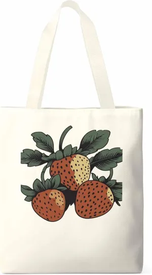 Canvas Tote Bag, Cartoon Fruit Aesthetic Canvas Tote Handbags for Women Shoulder Bag Vintage Strawberry