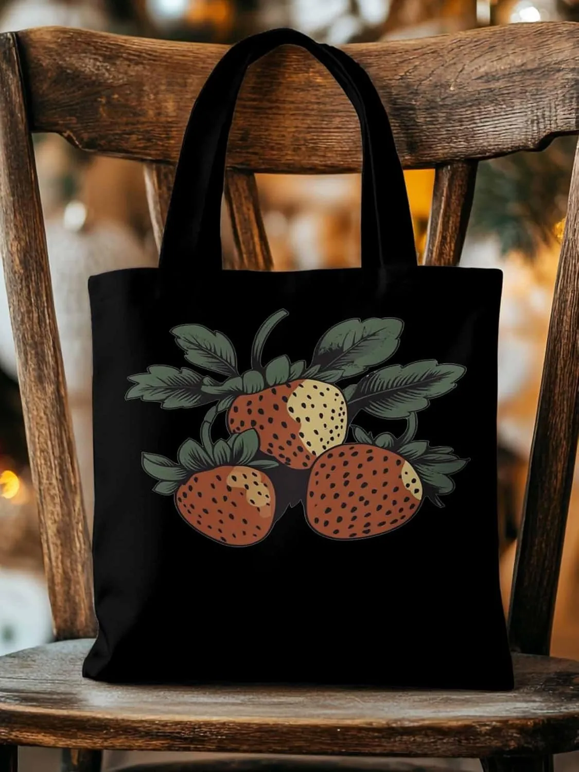 Canvas Tote Bag, Cartoon Fruit Aesthetic Canvas Tote Handbags for Women Shoulder Bag Vintage Strawberry