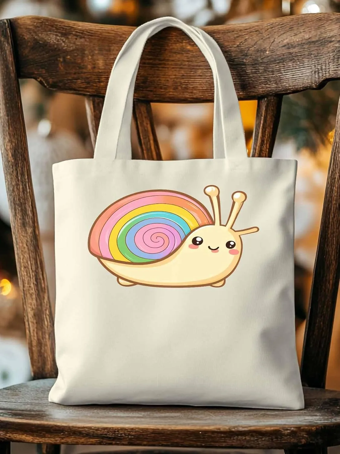 Canvas Tote Bag, Cartoon Rainbows Snails Aesthetic Canvas Tote Handbags for Women Shoulder Bag,