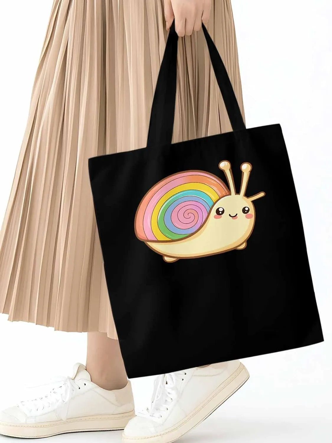 Canvas Tote Bag, Cartoon Rainbows Snails Aesthetic Canvas Tote Handbags for Women Shoulder Bag,