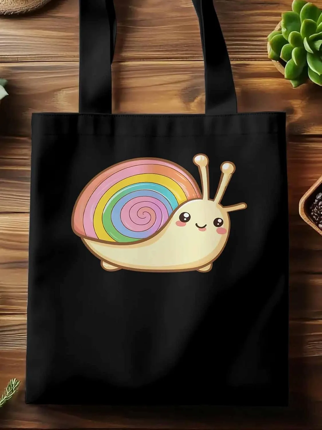 Canvas Tote Bag, Cartoon Rainbows Snails Aesthetic Canvas Tote Handbags for Women Shoulder Bag,