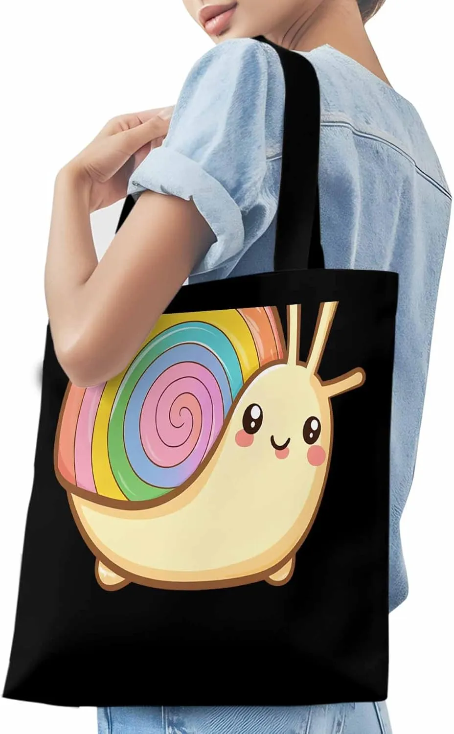 Canvas Tote Bag, Cartoon Rainbows Snails Aesthetic Canvas Tote Handbags for Women Shoulder Bag,