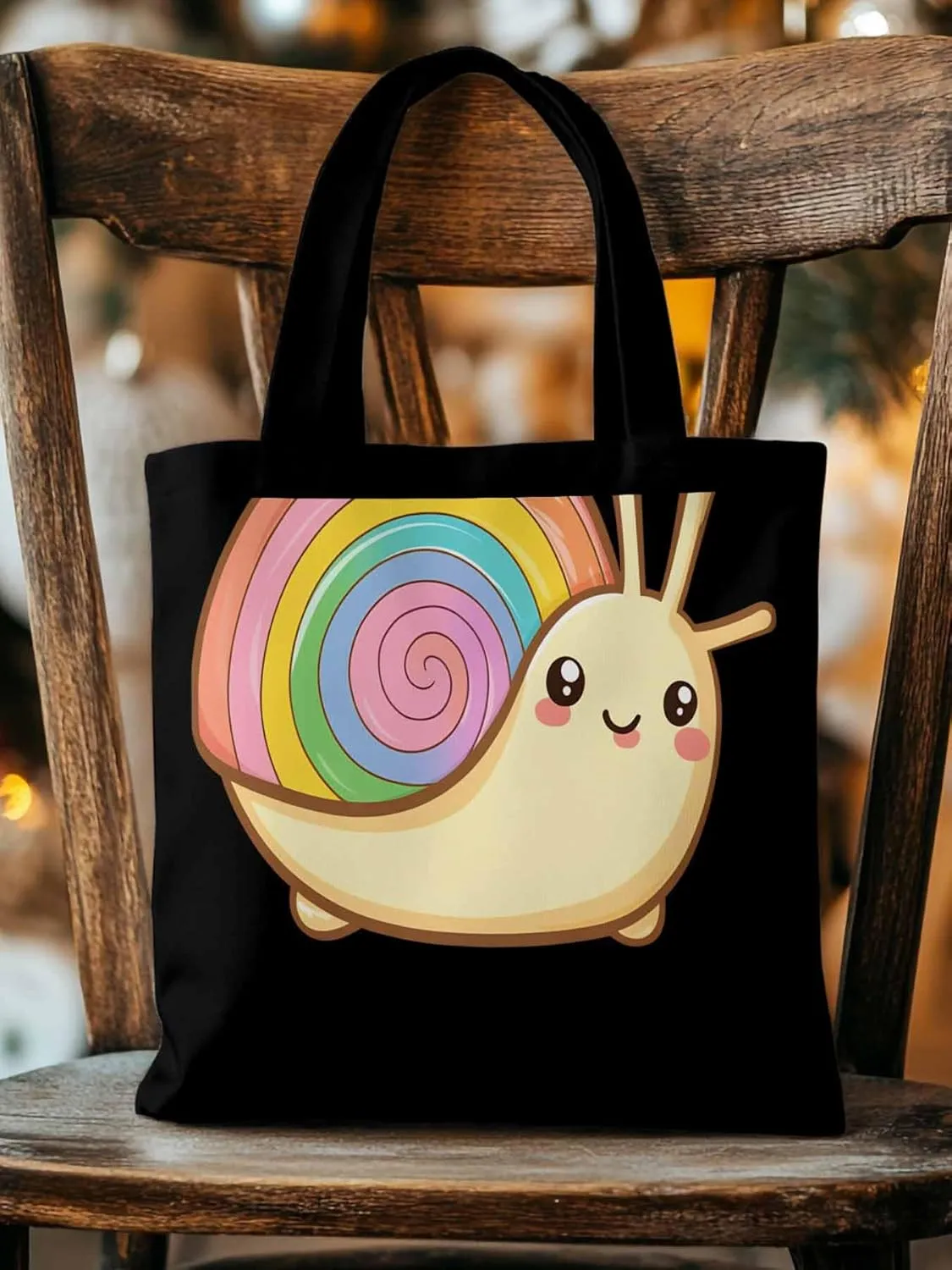 Canvas Tote Bag, Cartoon Rainbows Snails Aesthetic Canvas Tote Handbags for Women Shoulder Bag,