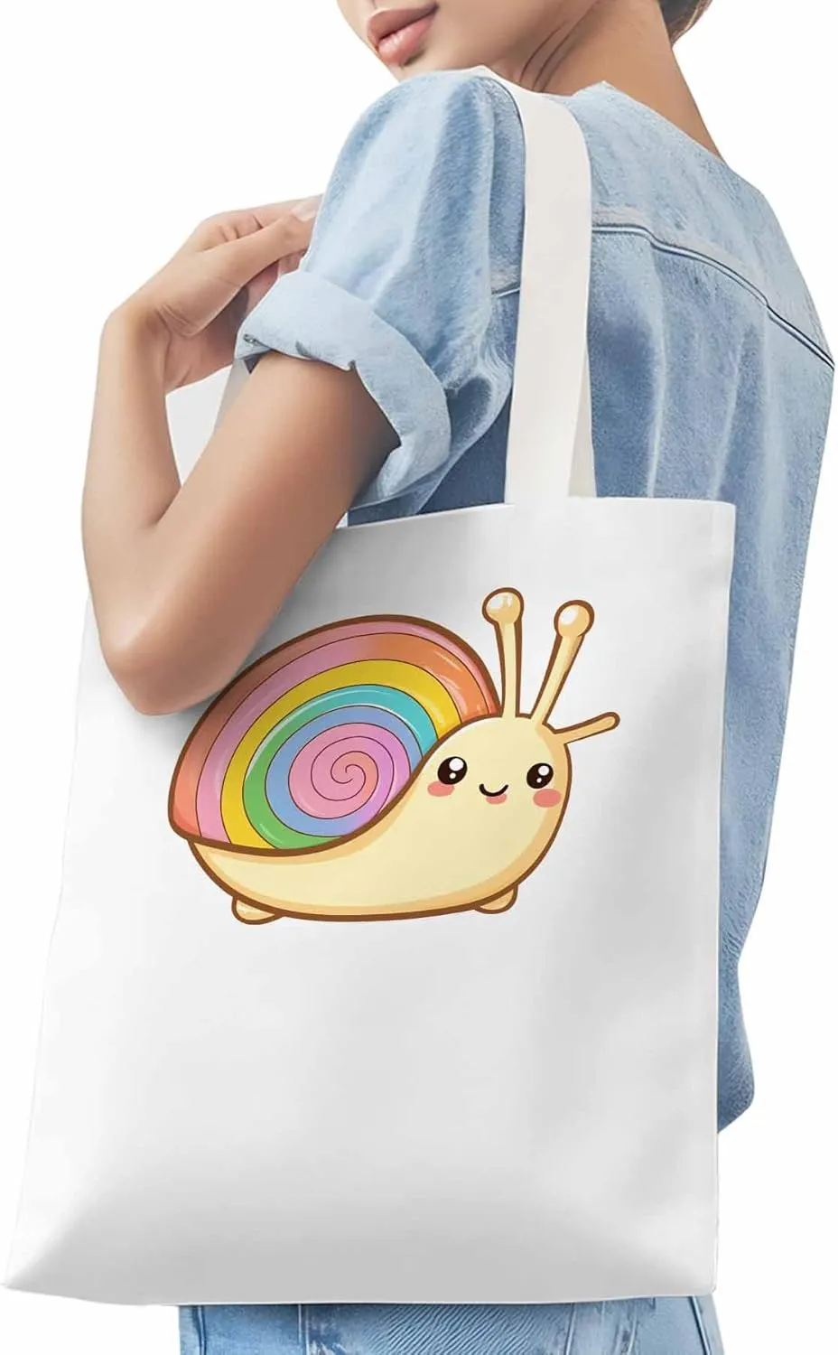 Canvas Tote Bag, Cartoon Rainbows Snails Aesthetic Canvas Tote Handbags for Women Shoulder Bag,