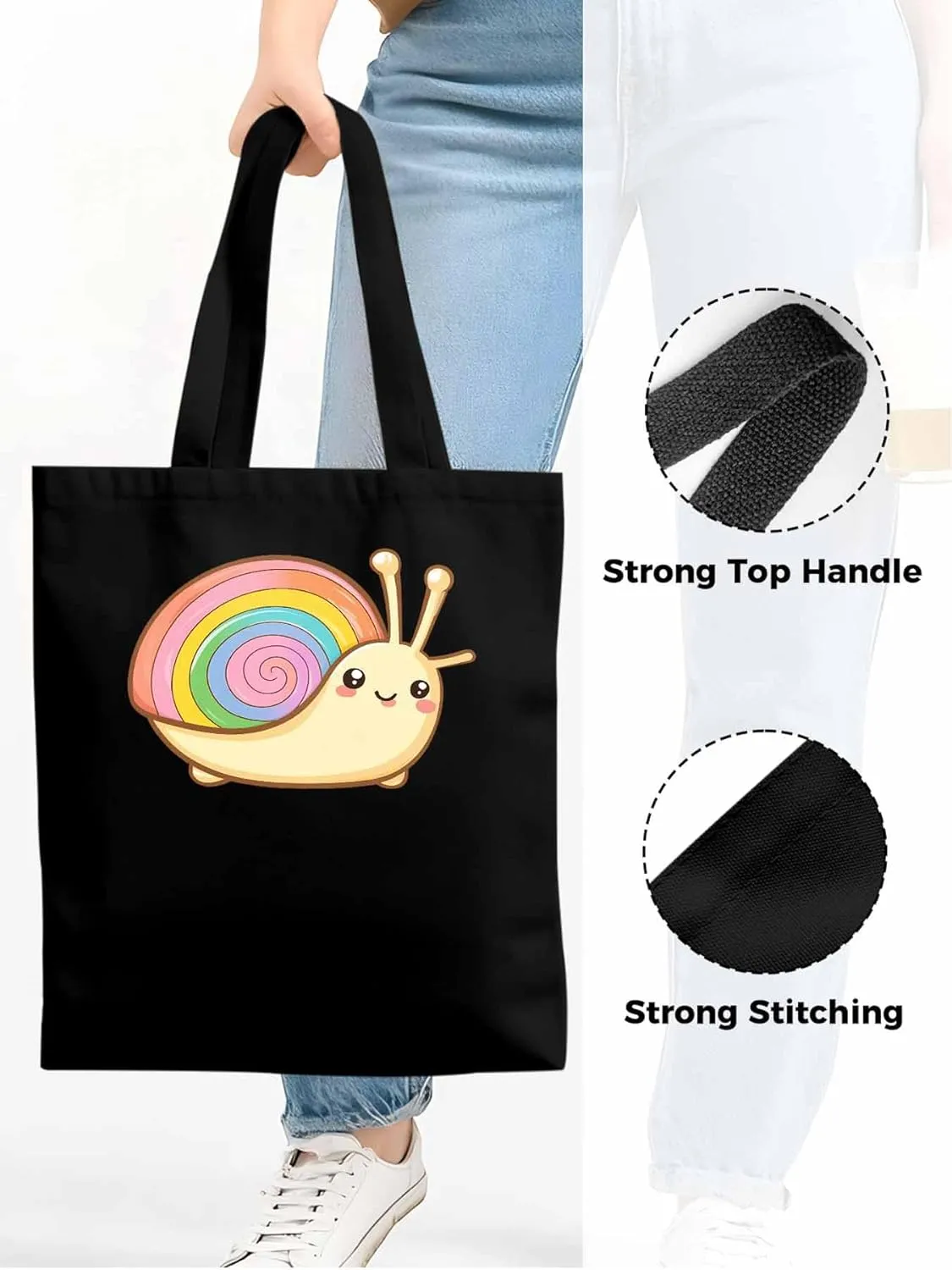 Canvas Tote Bag, Cartoon Rainbows Snails Aesthetic Canvas Tote Handbags for Women Shoulder Bag,