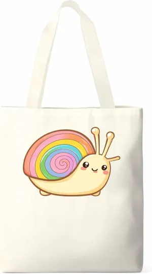 Canvas Tote Bag, Cartoon Rainbows Snails Aesthetic Canvas Tote Handbags for Women Shoulder Bag,