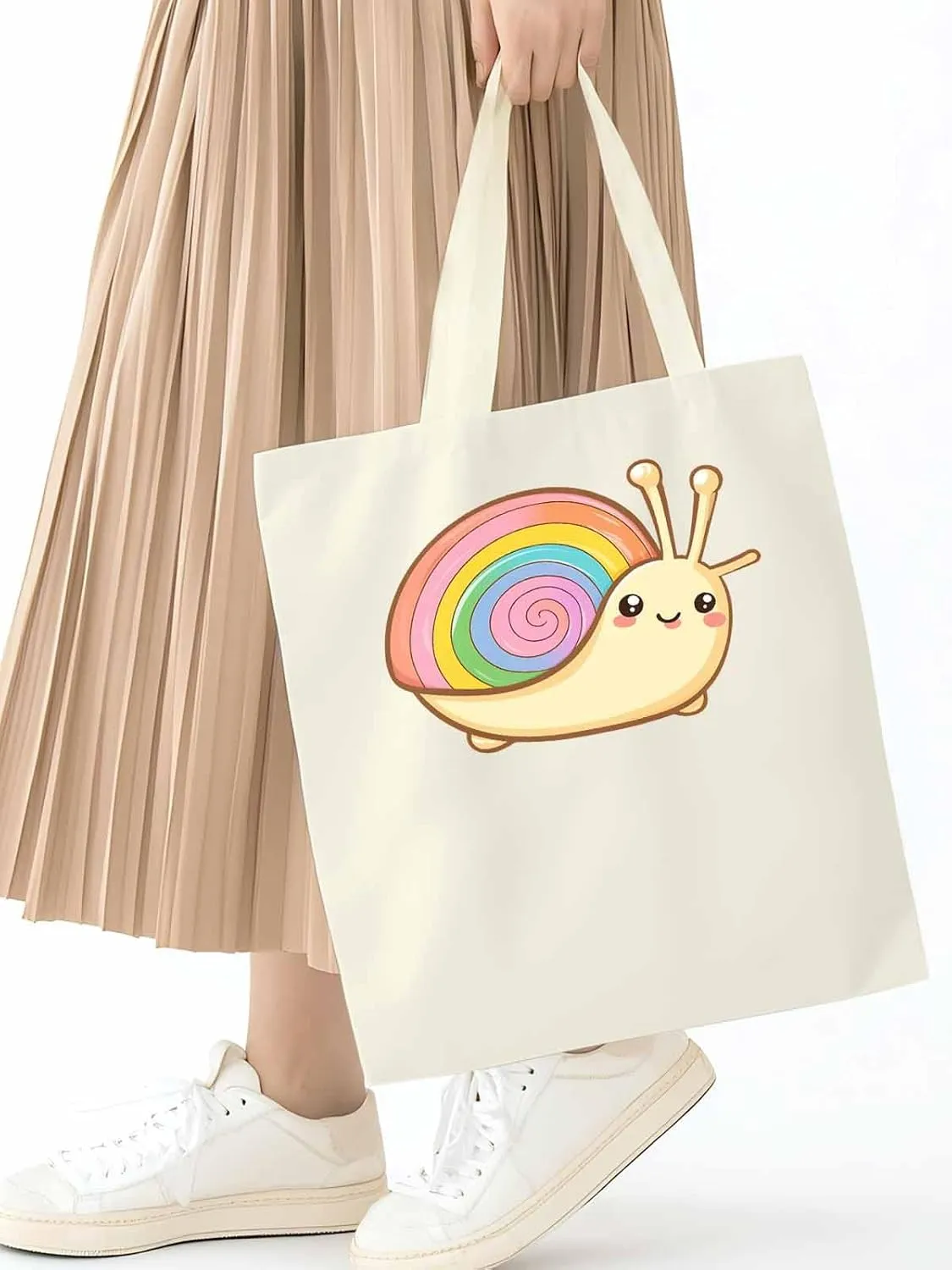 Canvas Tote Bag, Cartoon Rainbows Snails Aesthetic Canvas Tote Handbags for Women Shoulder Bag,